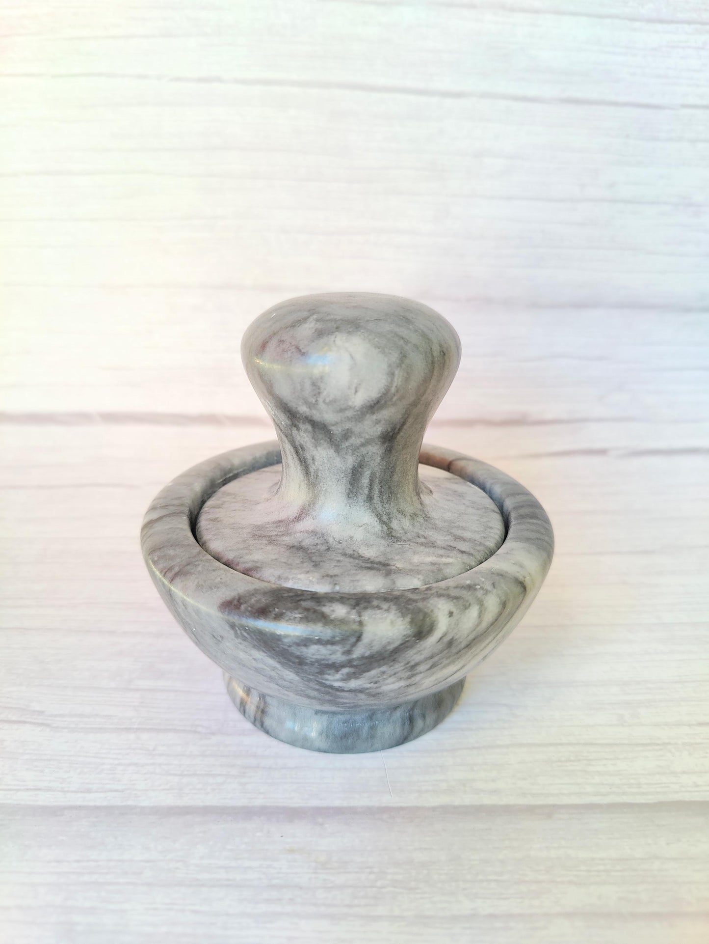 Solid Dark Grey and White Marble Mushroom Pestle & Mortar