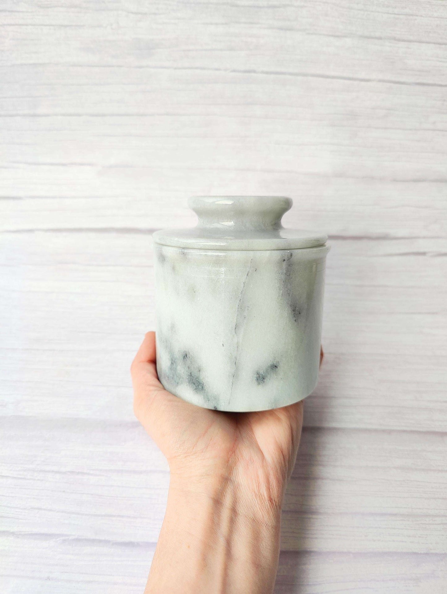 Solid White & Grey Marble Butter Bell Keeper Dish