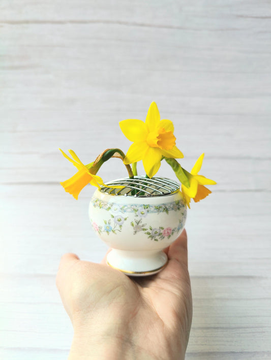 Vintage Mini Coalport Floral Bone China Vase with Flower Frog