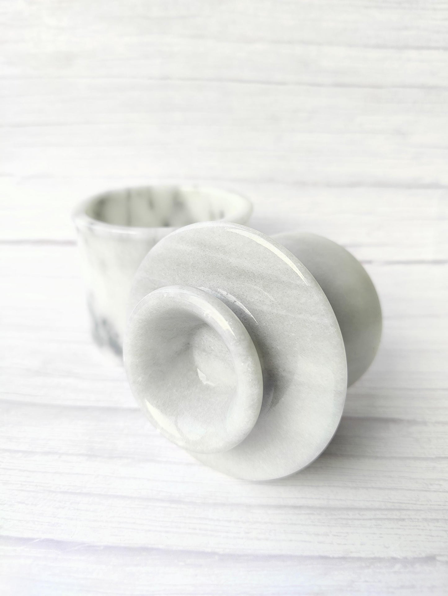 Solid White & Grey Marble Butter Bell Keeper Dish