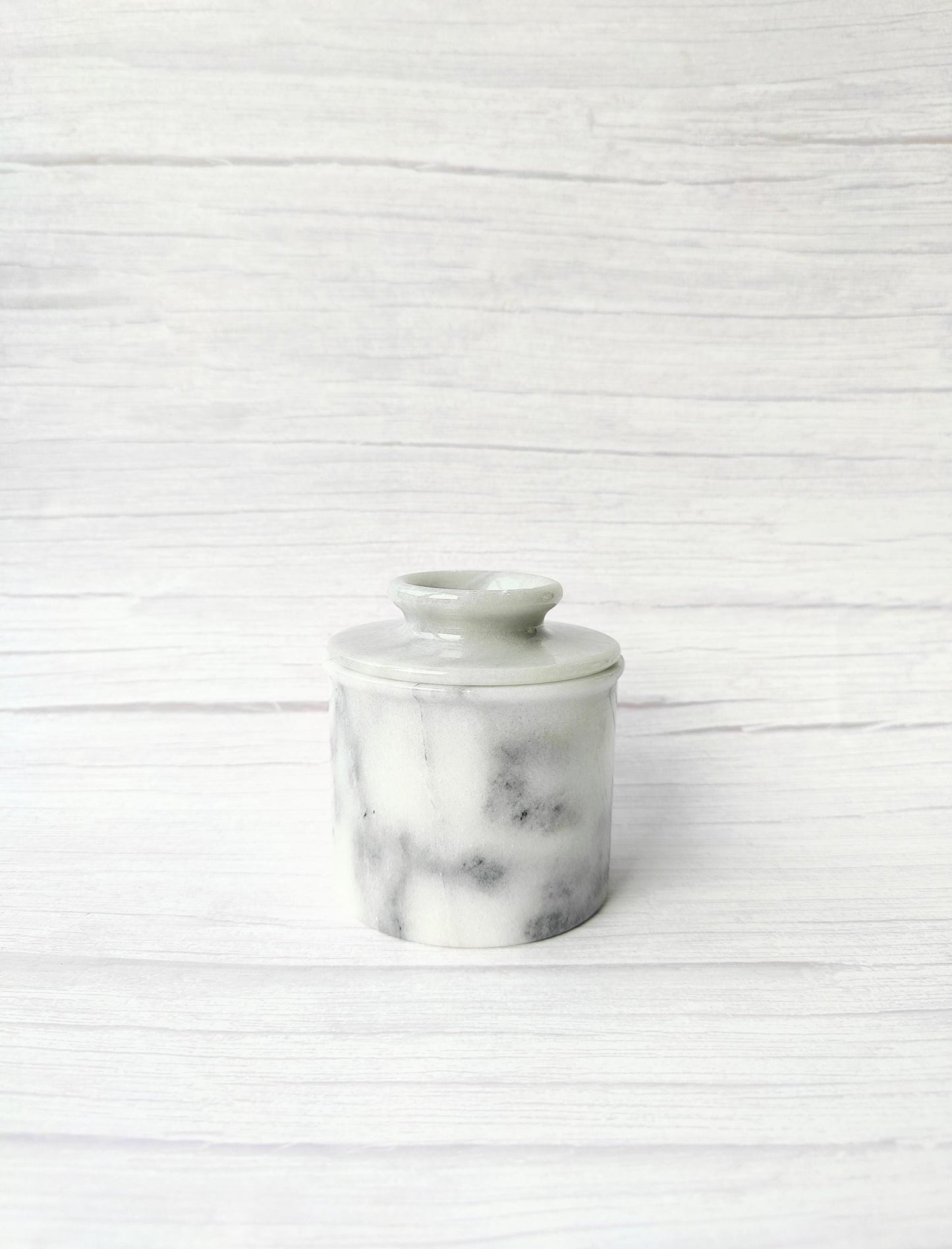 Solid White & Grey Marble Butter Bell Keeper Dish