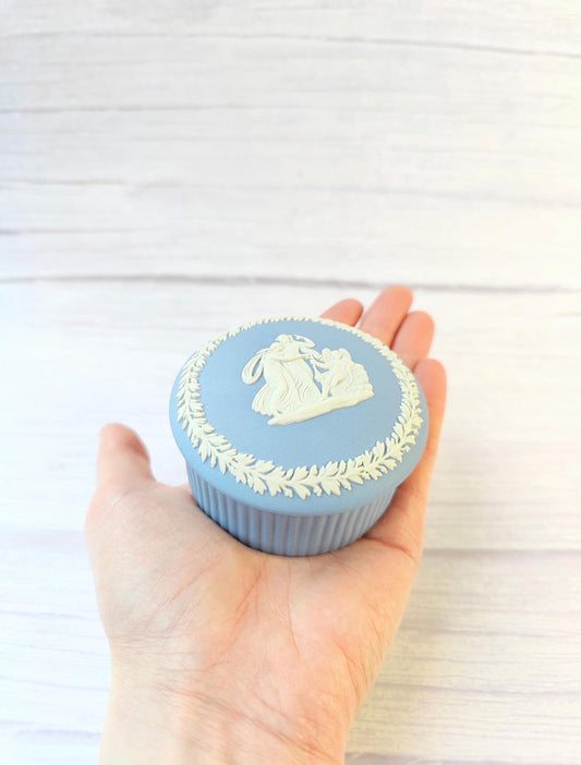 Vintage Wedgwood Blue Jasperware Trinket Box Dish