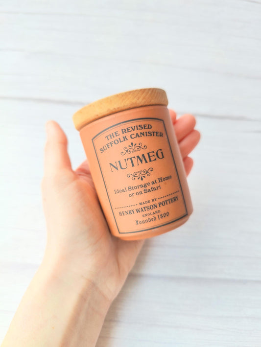 Vintage Henry Watson 'The Revised Suffolk Canister' Nutmeg Terracotta Spice Jar Pot