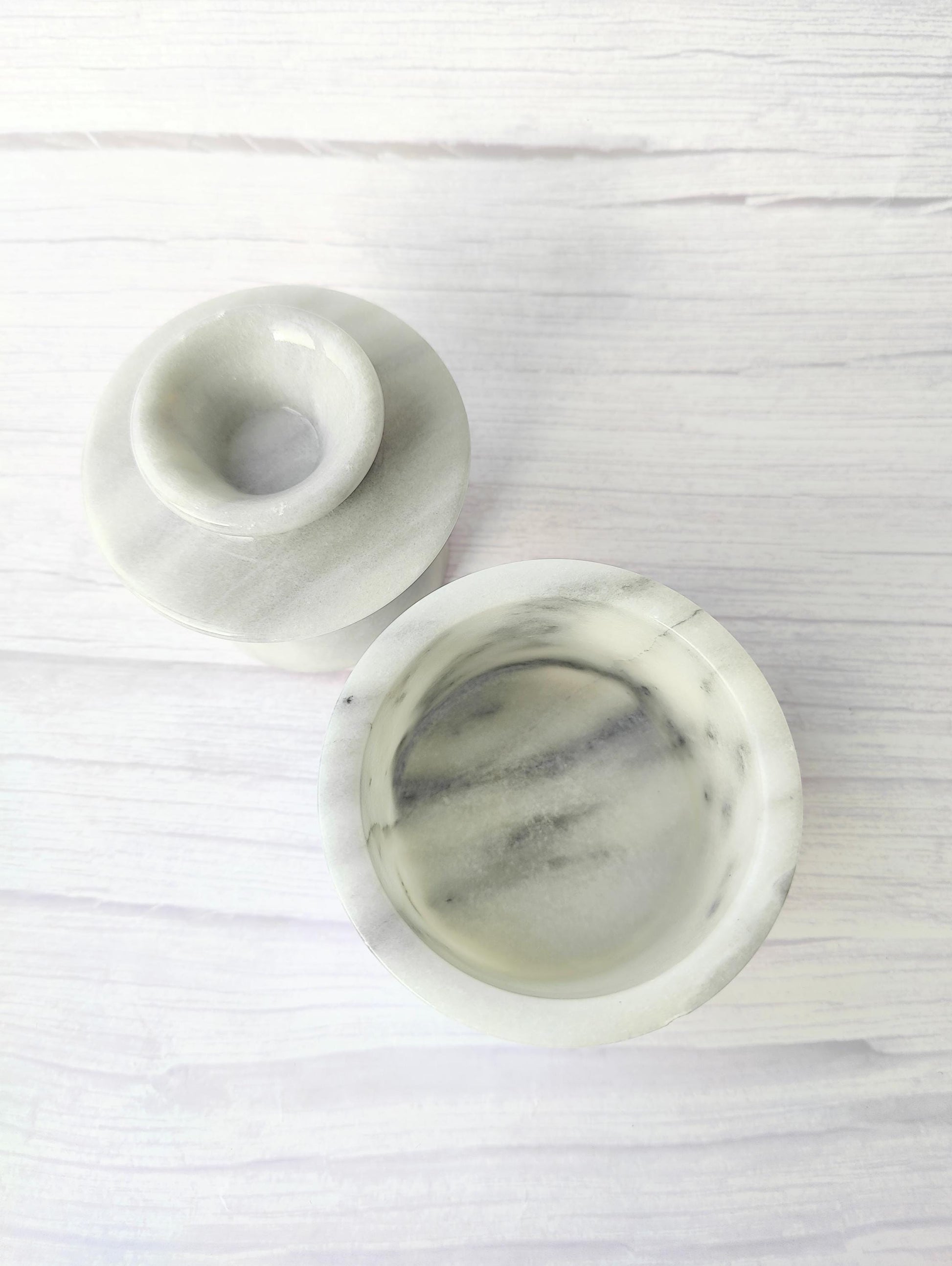 Solid White & Grey Marble Butter Bell Keeper Dish