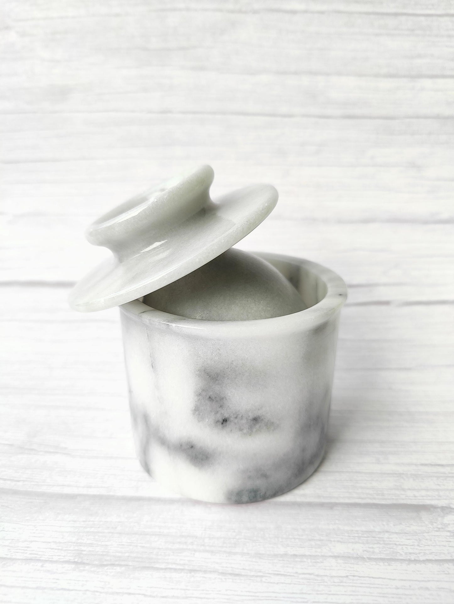 Solid White & Grey Marble Butter Bell Keeper Dish