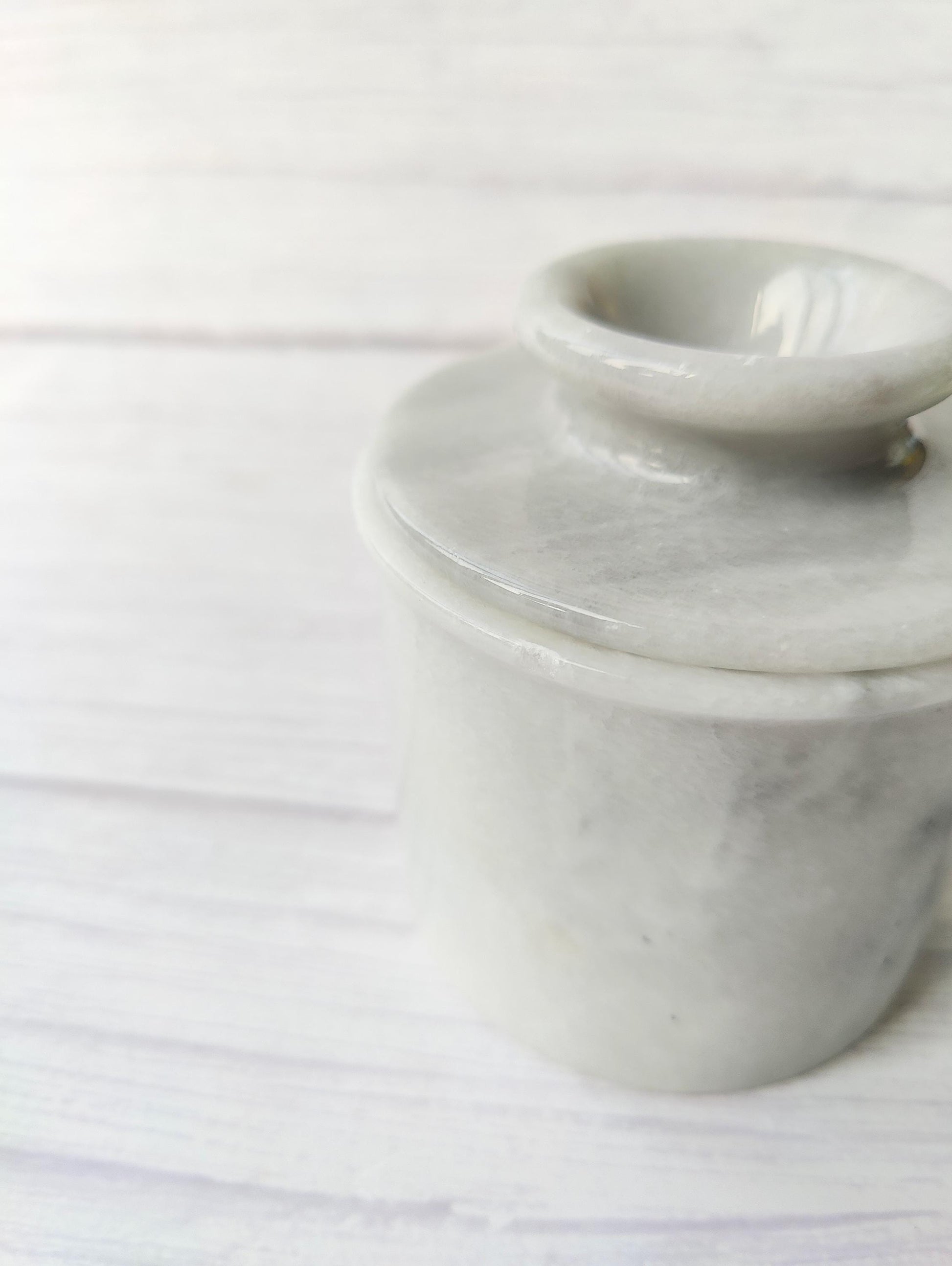 Solid White & Grey Marble Butter Bell Keeper Dish