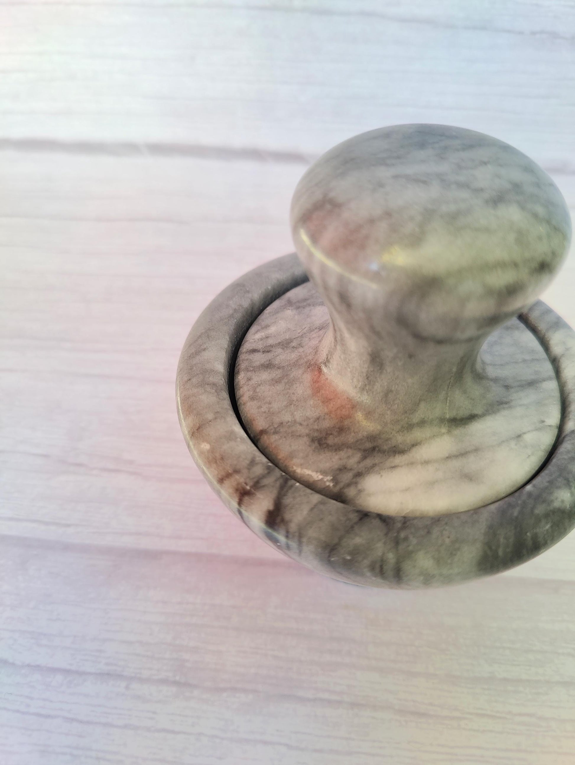 Solid Dark Grey and White Marble Mushroom Pestle & Mortar