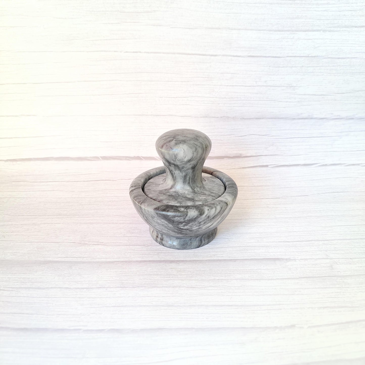 Solid Dark Grey and White Marble Mushroom Pestle & Mortar